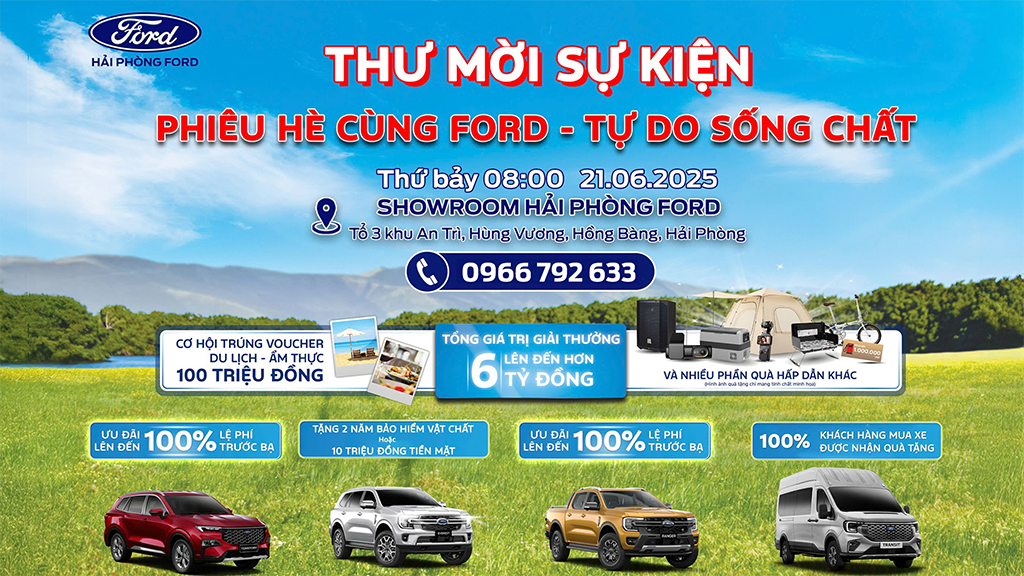 Thư Mời: Sự kiện bốc thăm & Công bố giải thưởng "Phiêu Hè Cùng Ford" tại Hải Phòng Ford